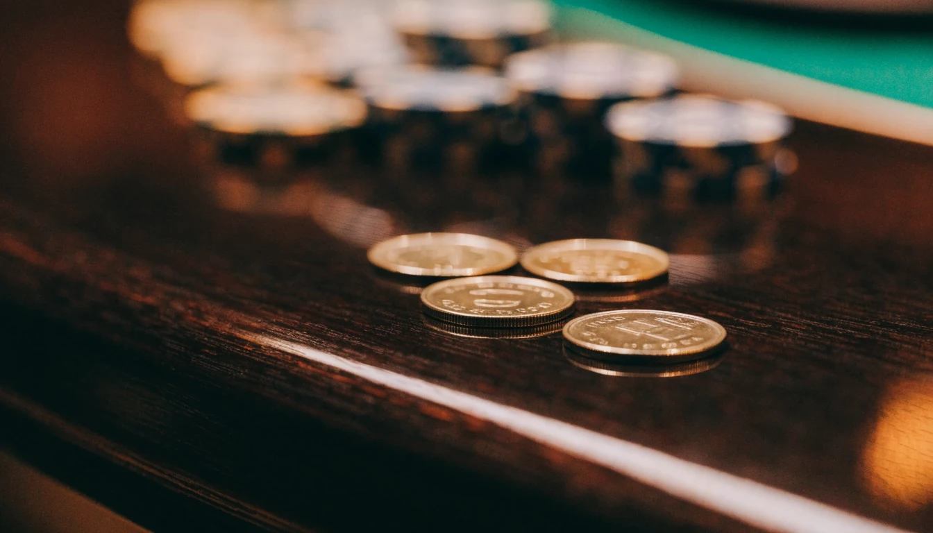 New Zealand two-dollar coins on a casino table with chips nearby