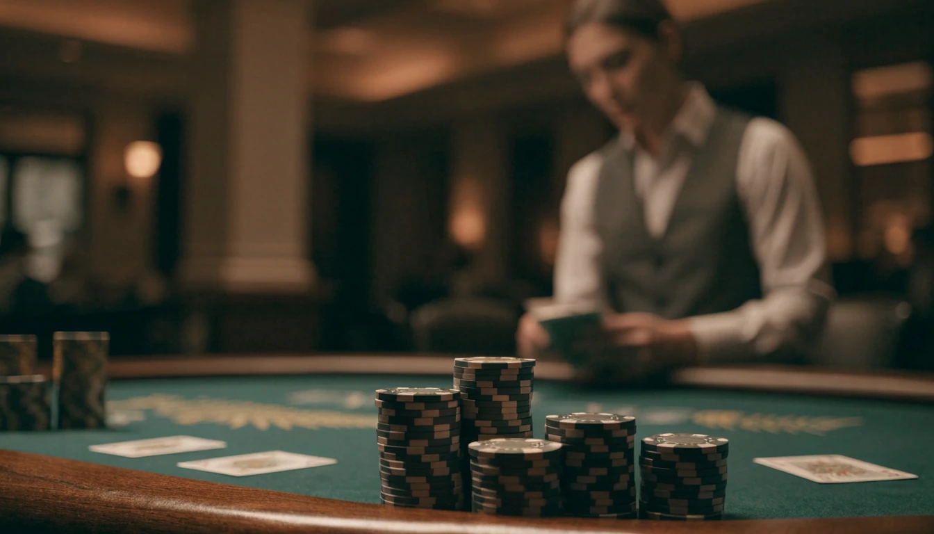 Elegant live blackjack table with chips and cards in a New Zealand casino