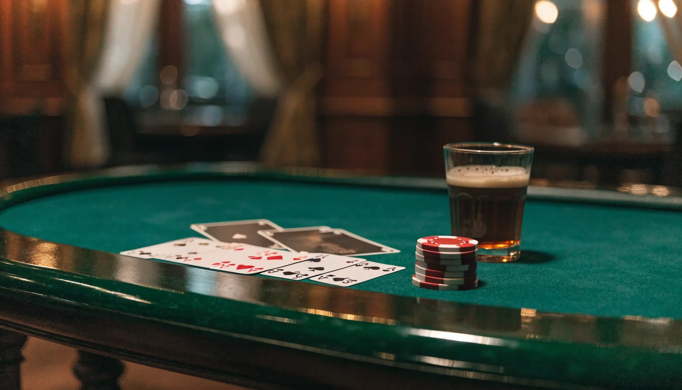 Casino blackjack table with cards and chips, New Zealand themed