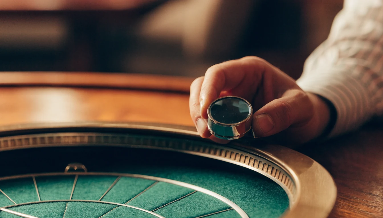 Loupe examining a roulette wheel for detailed game review