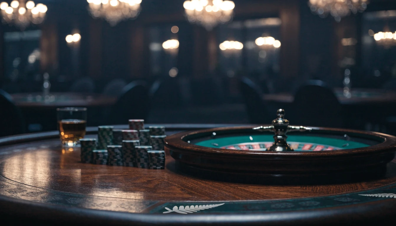 Elegant casino roulette table with chips in a New Zealand gaming lounge