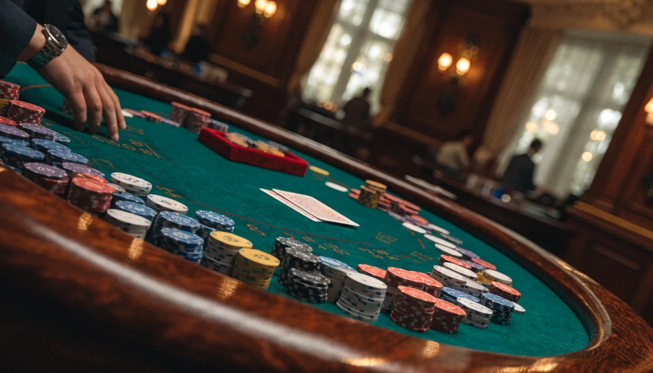 Live blackjack table with chips and cards in a New Zealand casino
